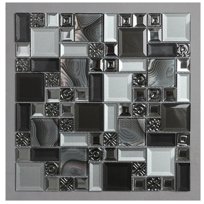 84p300*300 Metal Tile Strip Glass Mosaic for Lobby Wall