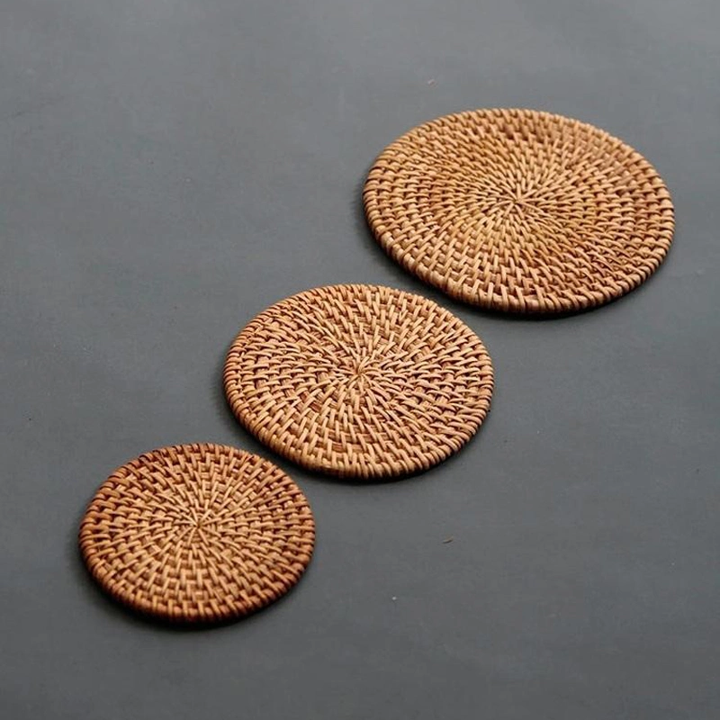 Handmade Round Rattan Placemat Coaster Kitchen Table Bowl Mat Durable Woven Insulation Placemats Coaster Teapot Ma