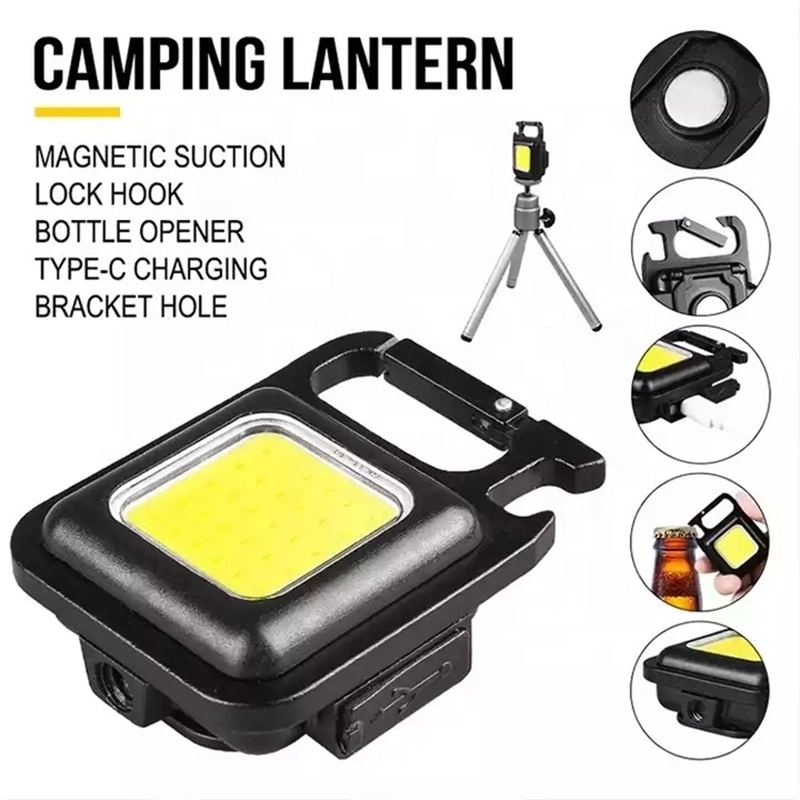 Mini Lanterna de Trabalho de Bolso em Alumínio Magnético COB com Chaveiro e Abridor de Garrafas