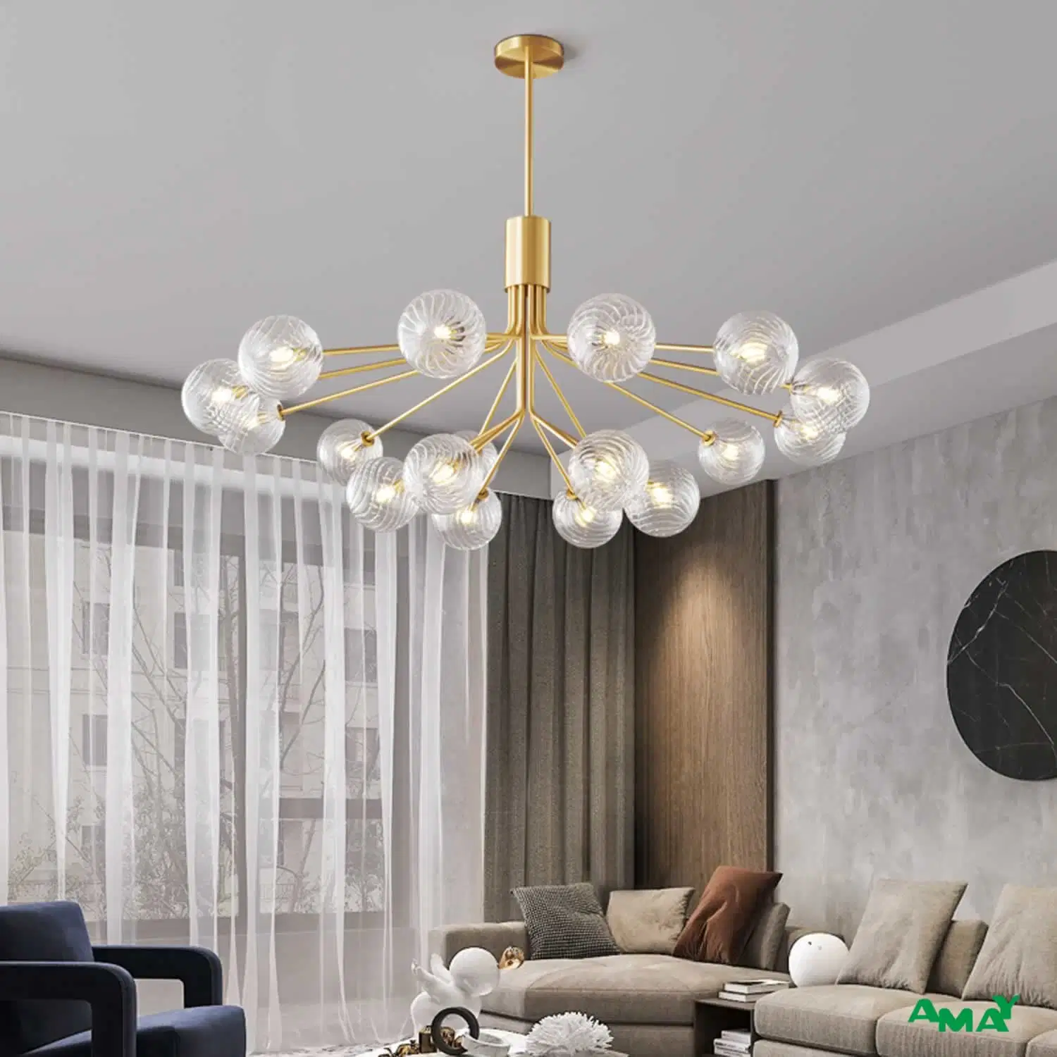 18 Lights New Style Home Decorative Brass Glass Shade LED Pendant Lamp Modern Chandelier