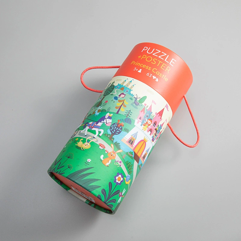 Children's Puzzle Toy Paper Cans Packaging Cylindrical Packaging Box Colorful Printing Gift Paper Cans with Polyester Rope