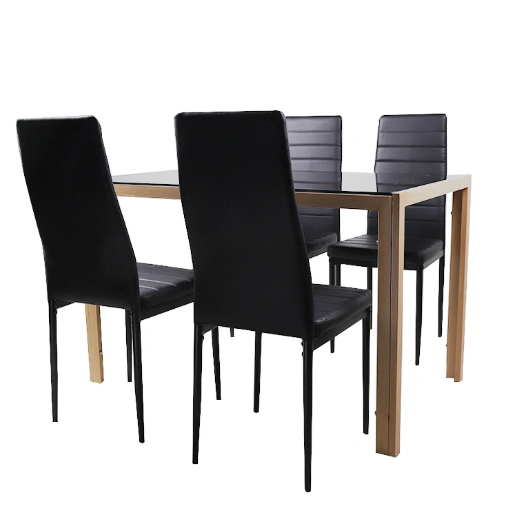 Mesa de comedor de estilo sencillo con tapa de vidrio brillante en color negro contemporáneo, de hierro, para mobiliario de restaurante y cocina, disponible al por mayor en fábrica.