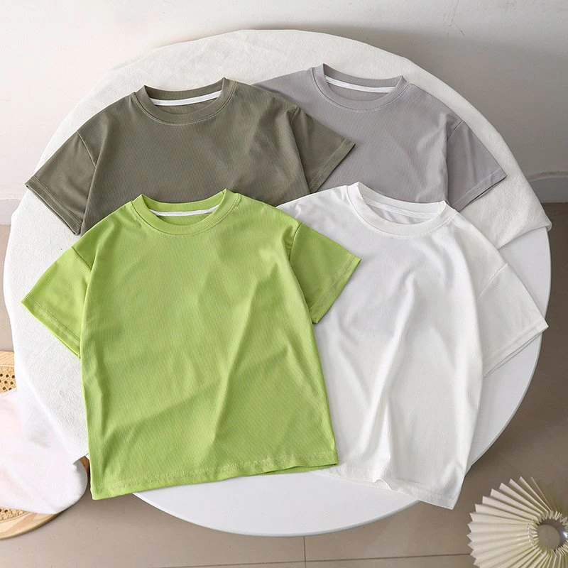 Customer Made Print Children Premium Unisex Polyester Ice Silk Tshirt Blank Oversized White Unisex T Shirt for Kids Boys