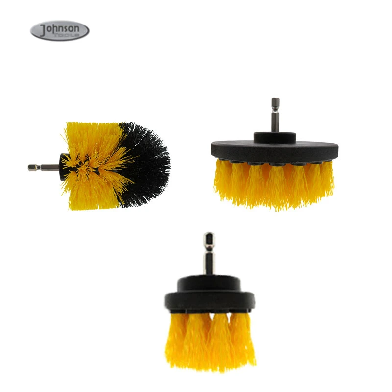 Pack of 3 Pieces Yellow Drill Brush Attachment Scrubber Brushes Set Kit for Cleaning Bathroom Surfaces