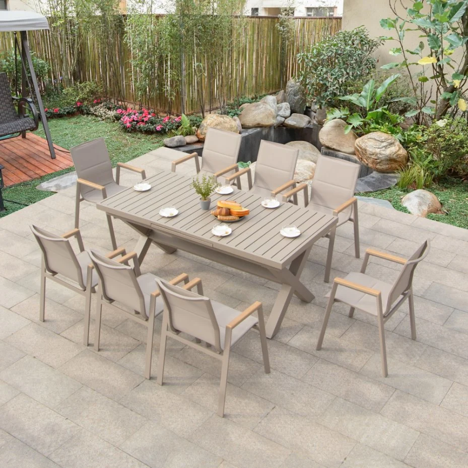 Patio al aire libre Jardín Casa estancia instalación Arte aluminio comer Escritorio Y silla Tesla Forest Trajes al aire libre Mesa de tela Muebles