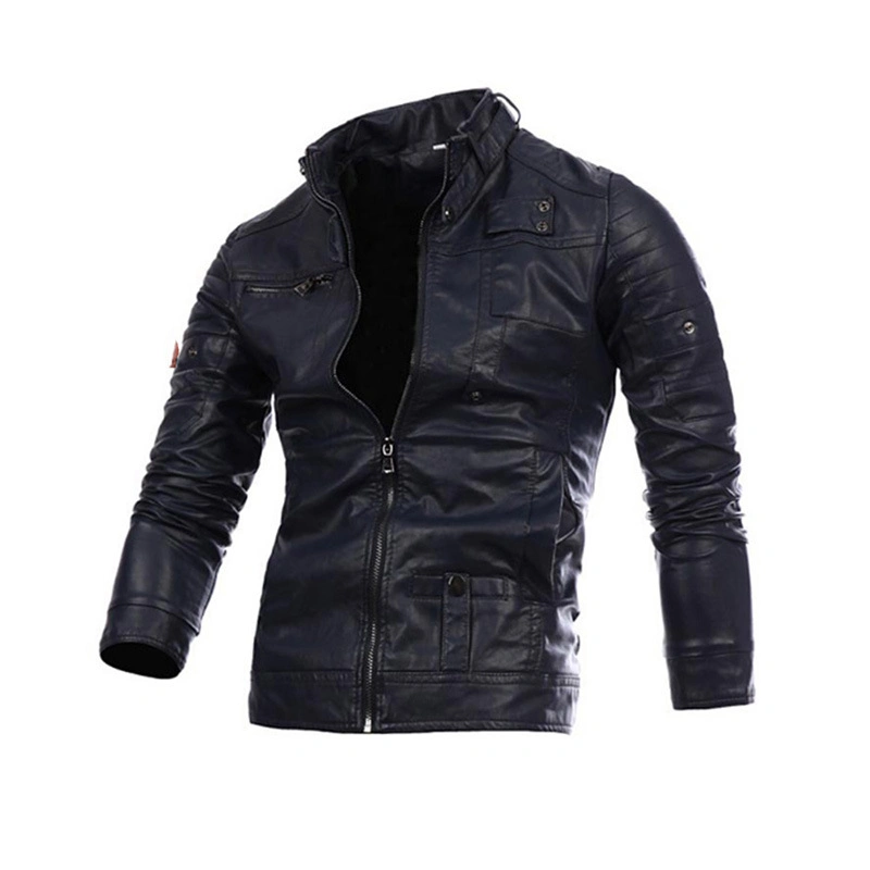 Muelle de la moda de hombre negro motocicleta personalizada Faux PU chaquetas de cuero para hombres