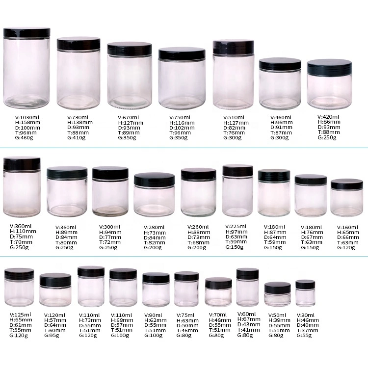 Free Sample Food Packaging Transparent Clear Glass Jar with Matte Plastic Back Lid Child Resistant for Weed, Marijuana