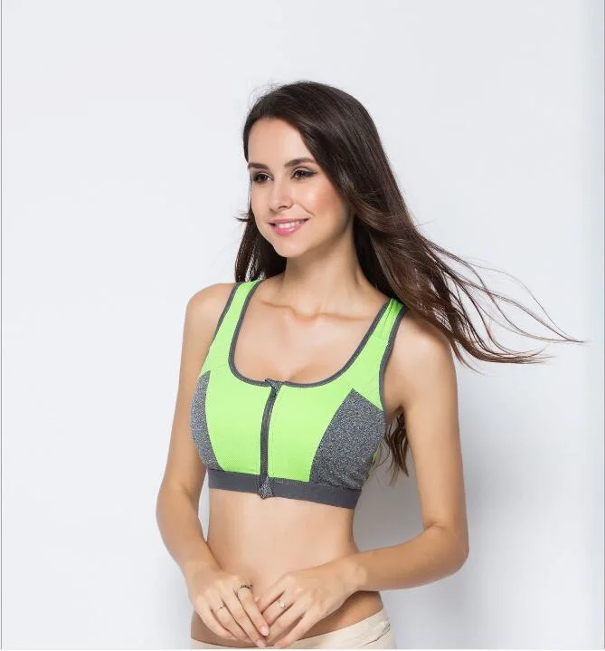 Desportos de mulheres roupas íntimas Ioga Top Zipper respirável Desgaste Duplo Bra