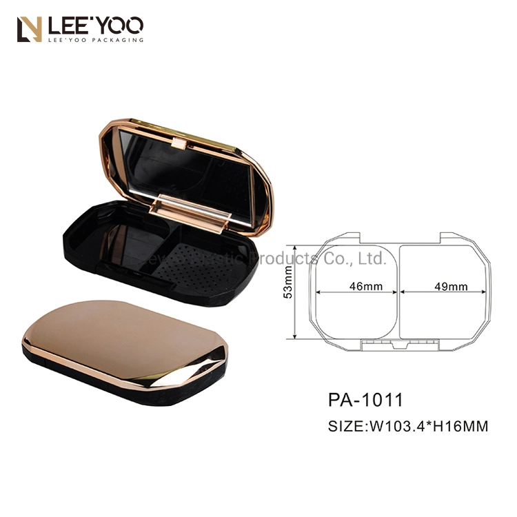 PA-1011 Crystal Shape Plastic Compact Powder Case Cosmetic Packaging Fashion Golden Lid Cosmetics Packaging Luxury Compact Powder Case