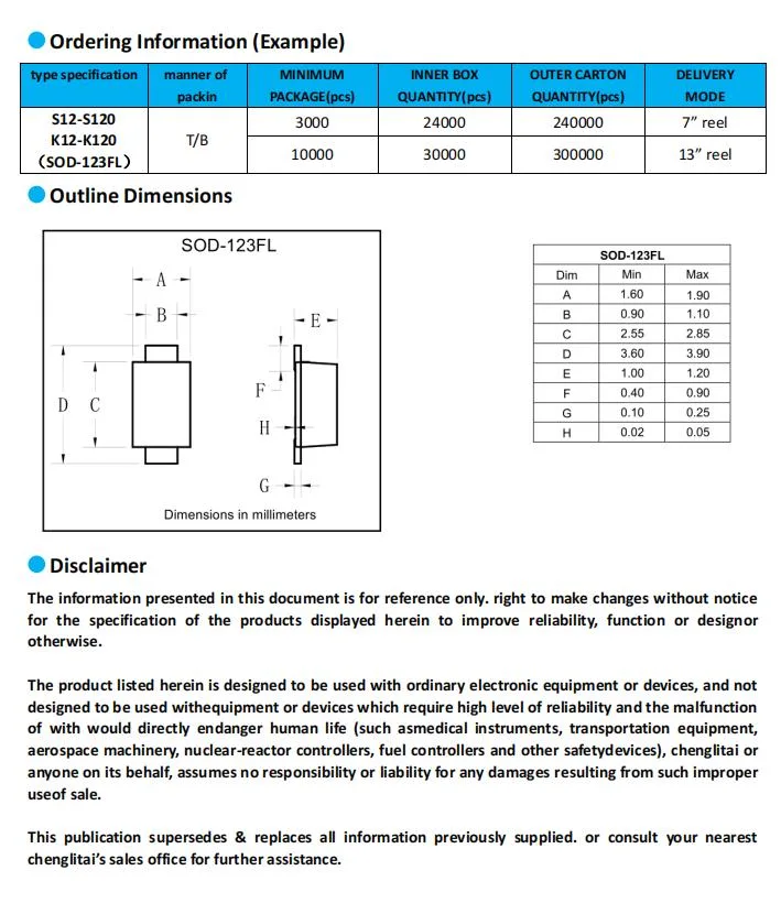 K115 1aexport Schottky de Outlets K12~K120 diodo Schottky