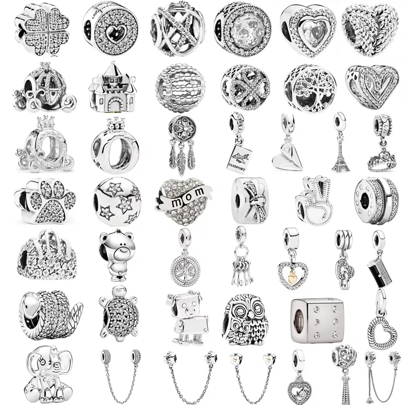 Custom Design Silber Farbe Feder Krone Sicherheit Kette Eule Liebe Perlen Turm Anhänger Fit Charms Armbänder DIY Frauen Original Schmuck