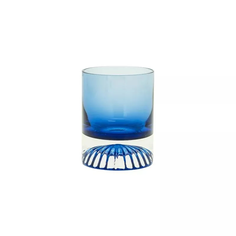 Lead Free Crystal Old Fashioned Blue Colored Heavy Base Rock Glass Whiskey