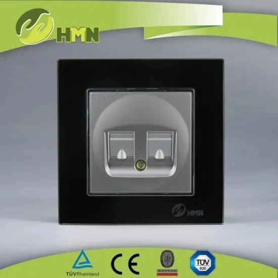 EU standard glass panel electric wall sockets double Tel socket