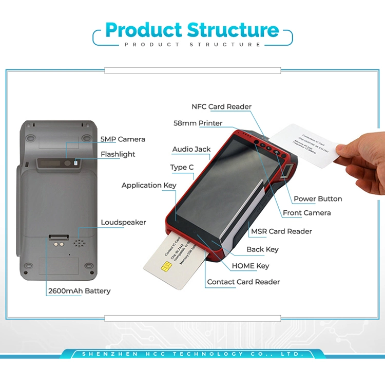 Android POS Terminal portátil 4G WiFi comerciante adquirir POS con Impresora Z100