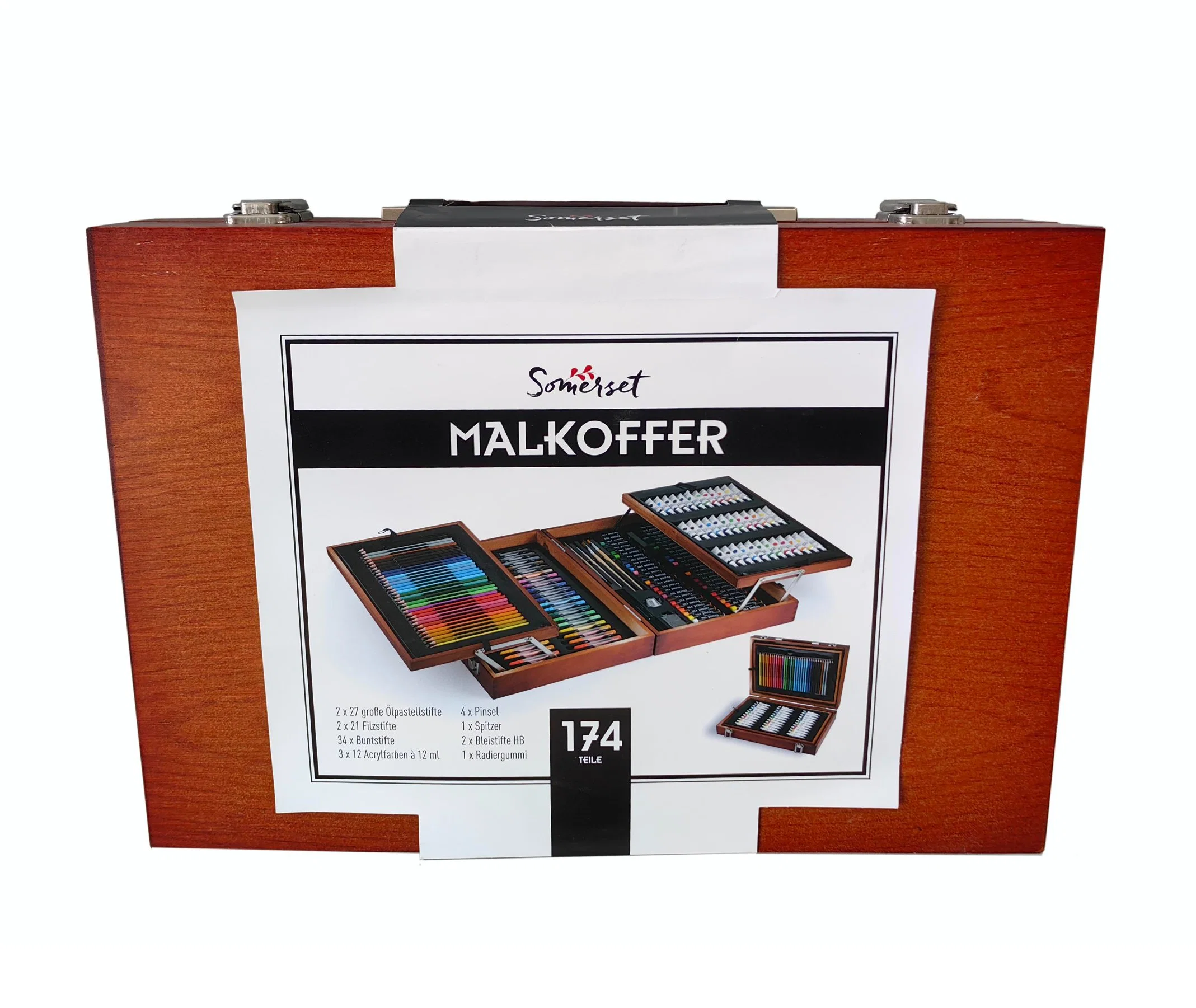 174 STÜCK Doppelschicht Holzbox Verpackung Geschenk-Set Zeichnung Malen Bunte Bleistift Aquarell Stift Marker Stift Kunst Set