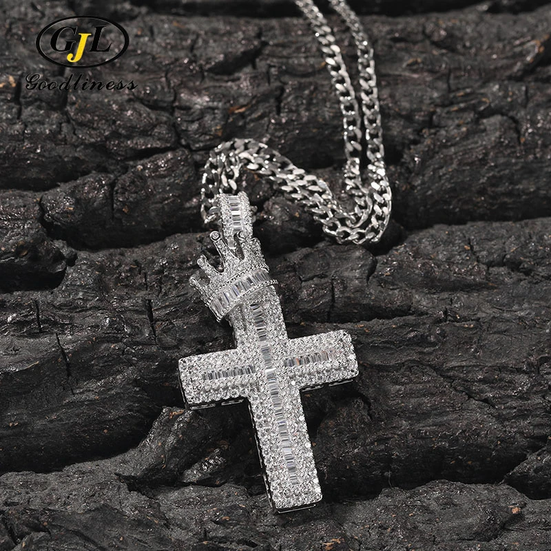 Wholesale Hip Hop Men CZ Micro Cross Charm Pendant Necklace Jewelry