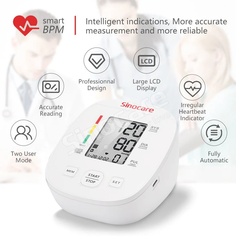 Sinocaredigital Tensiómetro de brazo superior Bp TENSIOMETRO Esfigmomanómetro de pulso de la máquina Dispositivo Medidor de Presión Arterial el operador