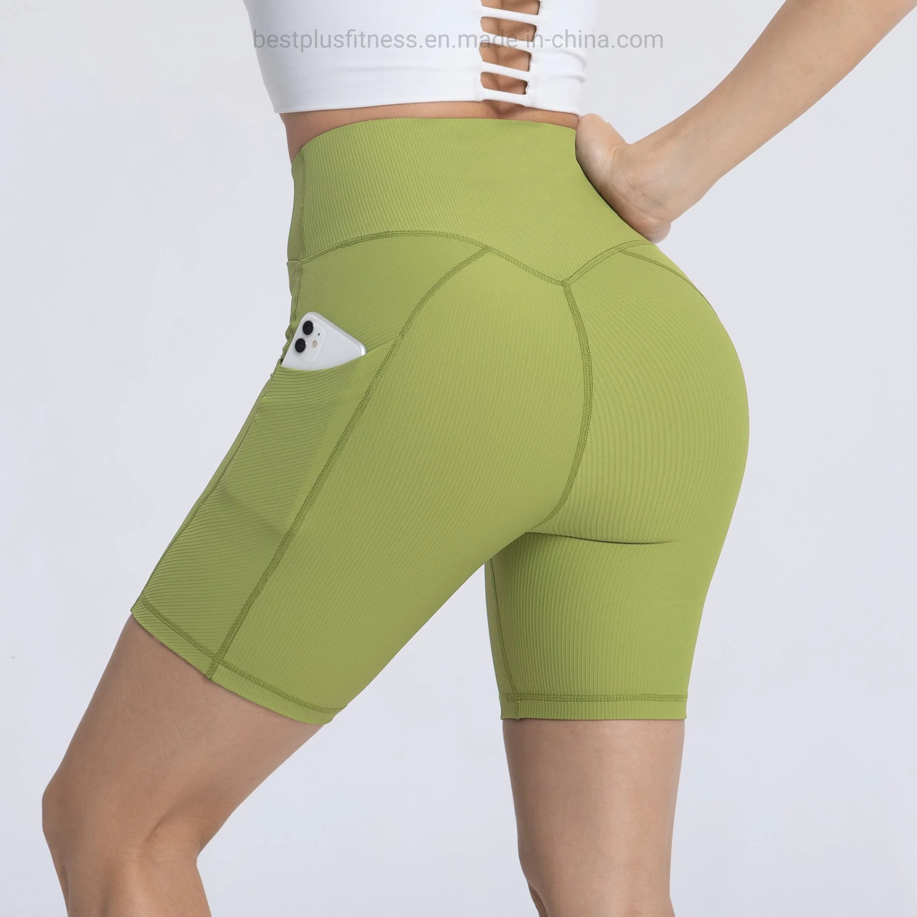 Übung Elastische Hohe Taille Nahtlose Enge Fitness Sporthose Yoga Shorts tragen mit Seitentasche