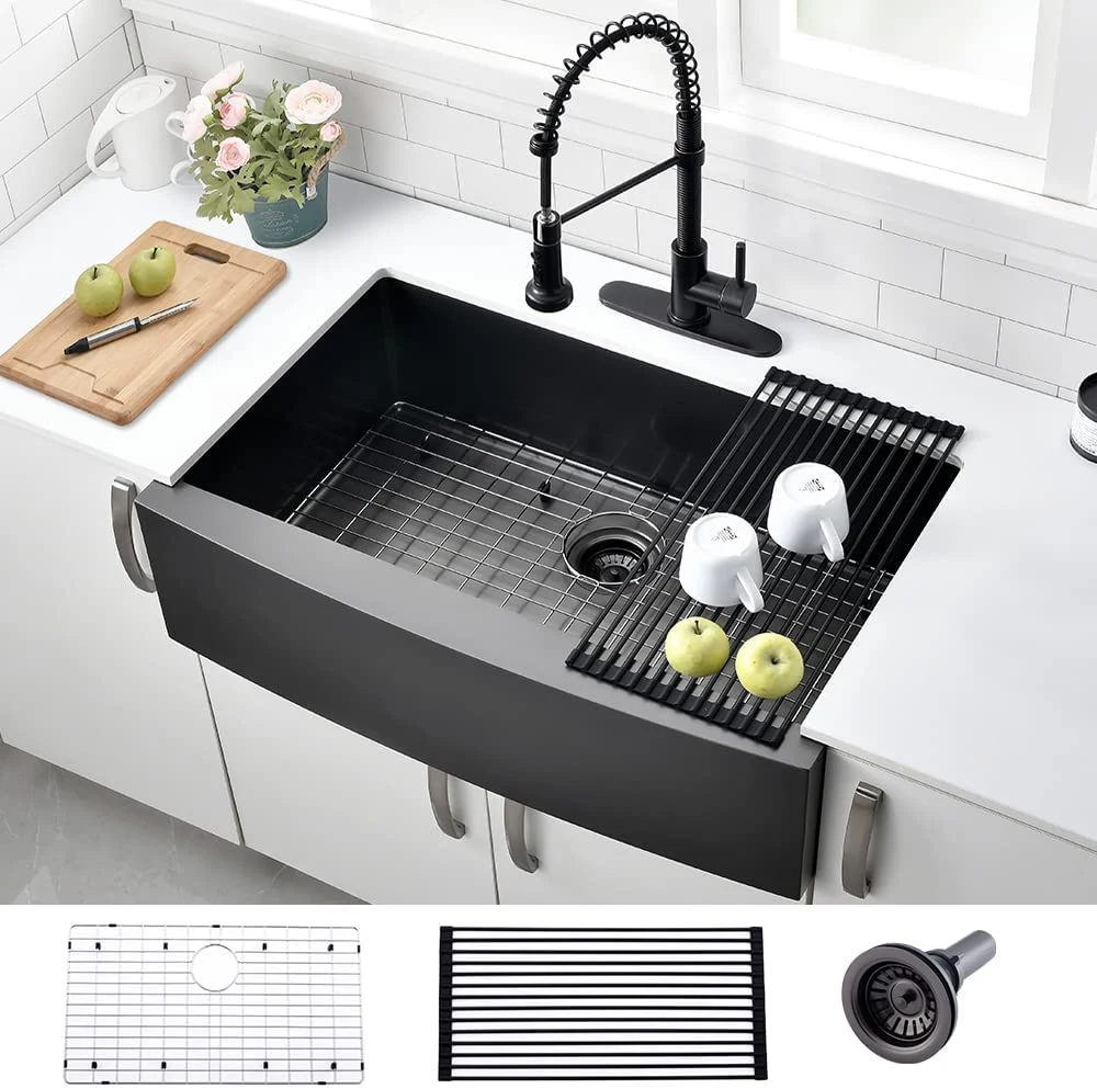 Upc Kitchenware Nano Black Standard Size Single Bowl 304 Stainless Steel Apron Front Handmade Apron Kitchen Sink