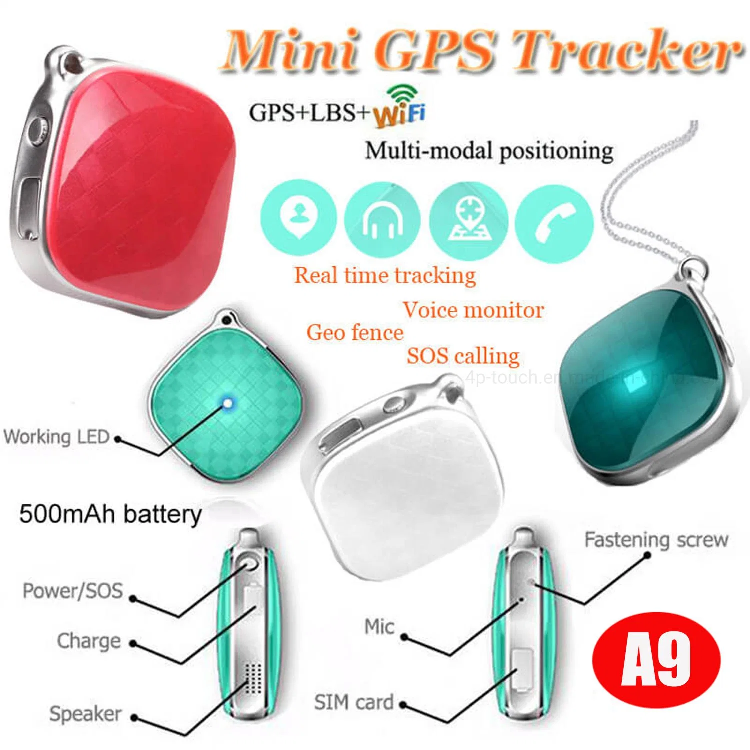 Novo desenvolvido 2G GSM SOS Botão de pânico minúsculo Smart Rastreador Localizador GPS com comunicação bidirecional chamar um9