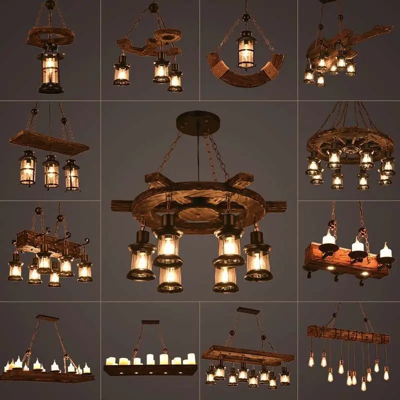 Estilo Industrial de los países nórdicos la decoración de interiores de hierro forjado de madera iluminación LED lámpara de araña