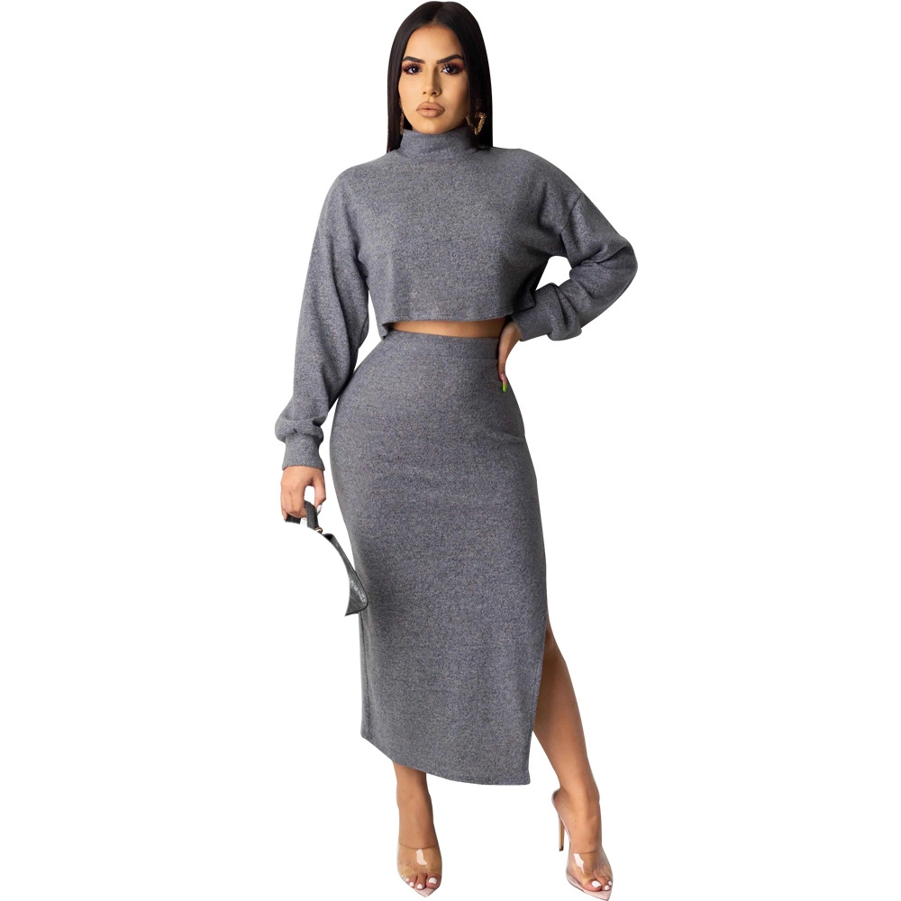 Fall Autumn Warm Fashion Long Sleeve Dress Sexy Women Clothing Winter Skirt Formal Women Dress Two Piece Set