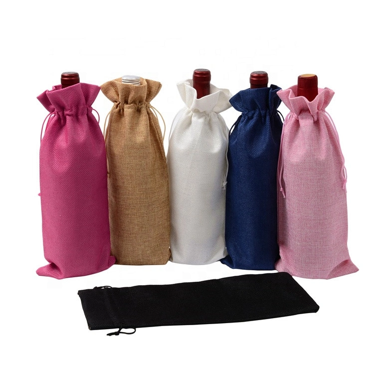 Colorful Festival Holiday Burlap Gift Pouch Bag Reusable Jute Wine Drawstring Bag Cheap Price Burlap Drawstring Storage Bag