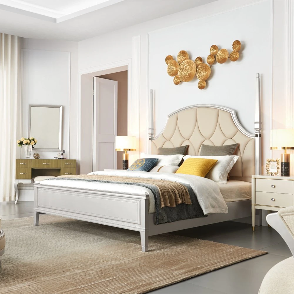 Hogar Moderno Hotel de masaje de madera Muebles de dormitorio cama King Size de cuero de pared