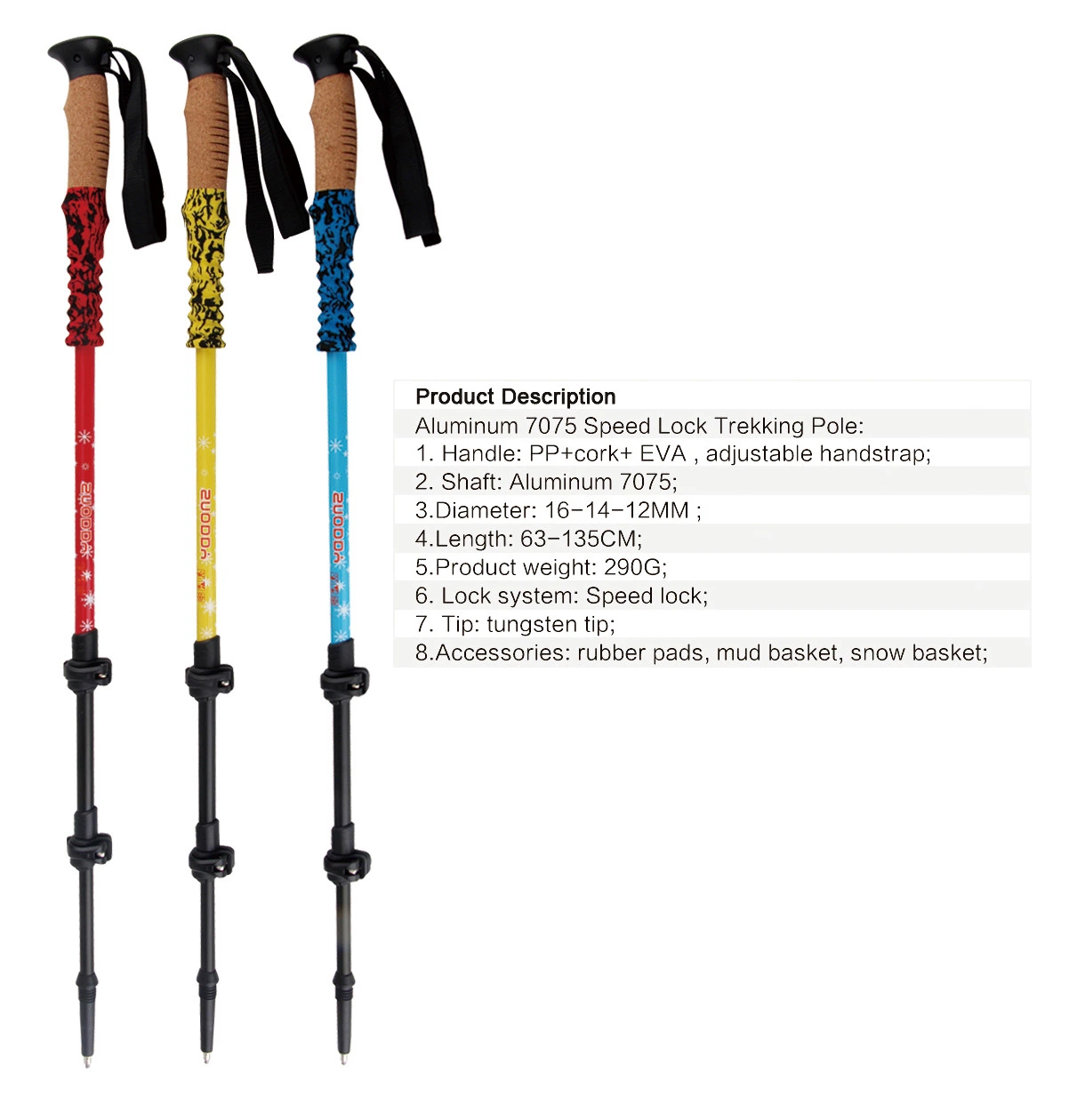 Telescopic Aviation Aluminum 7075 Tracking Walking Hiking Sticks Trekking Poles-Quick Adjustable Locks