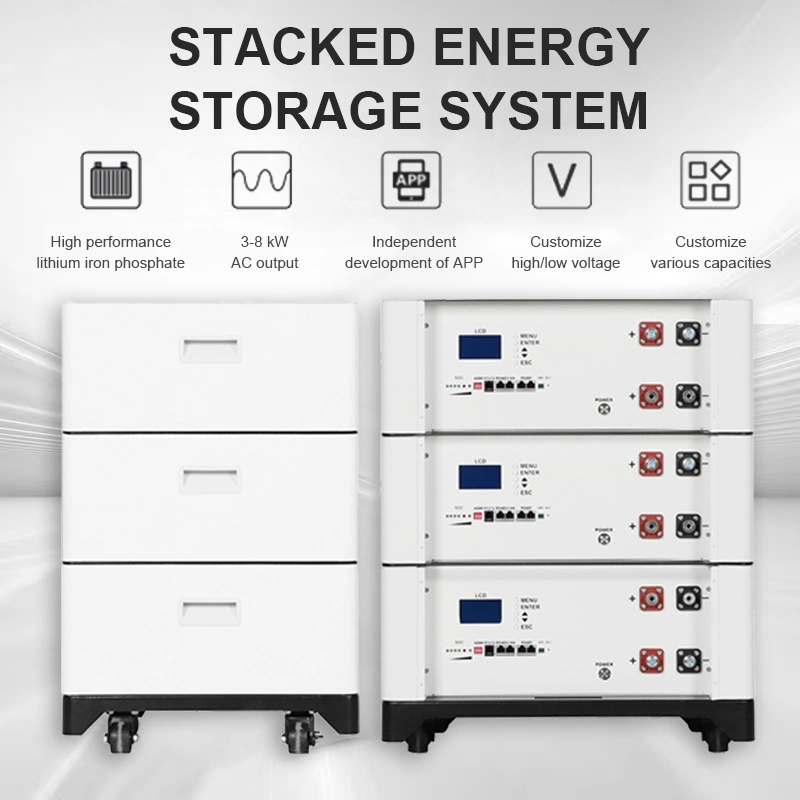 Batterie Li-ion 51,2V 100ah Off Grid Solar System 10kw 15kw Inverseur hybride haute tension solaire 20kw 5kw énergie empilée Batterie de stockage