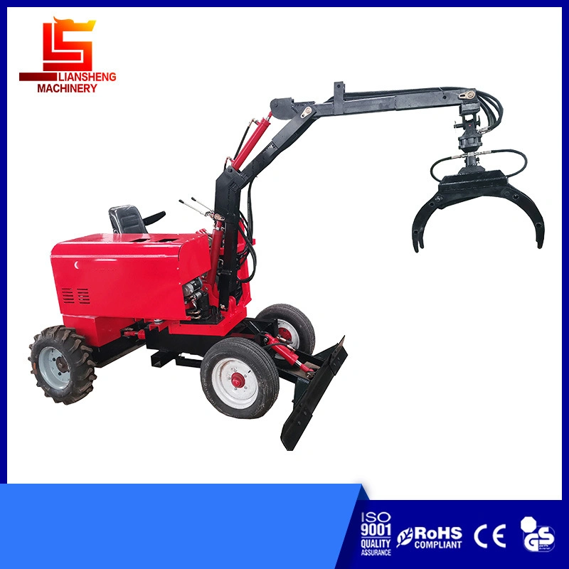 Equipped with 6 Types Auxiliary Equipment Wood Grabber, Brick Hole Machine, etc., Multifunctional Four-Wheel Excavator 360-Degree Rotating 8HP Diesel Engine