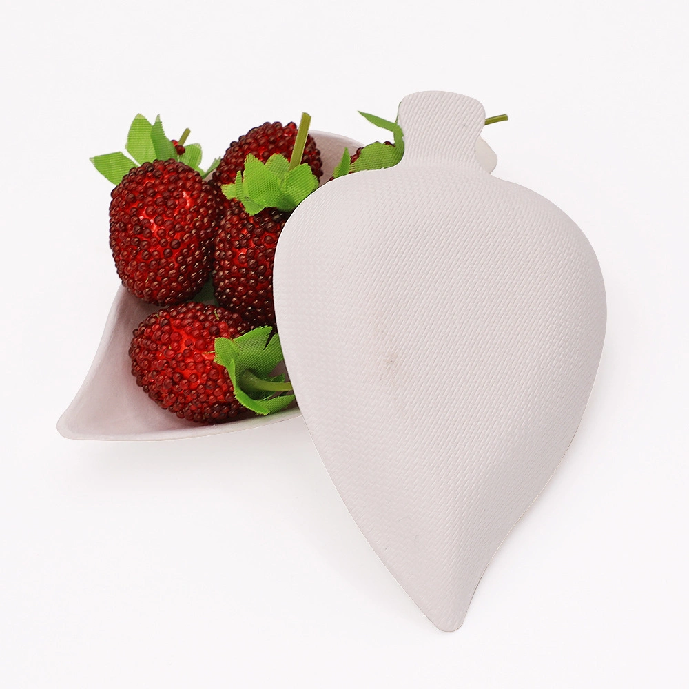 Disposable Molded Paper Pulp Cake Serving Tray, Eco Friendly Biodegradable Pulp Dish with Leaf Shape