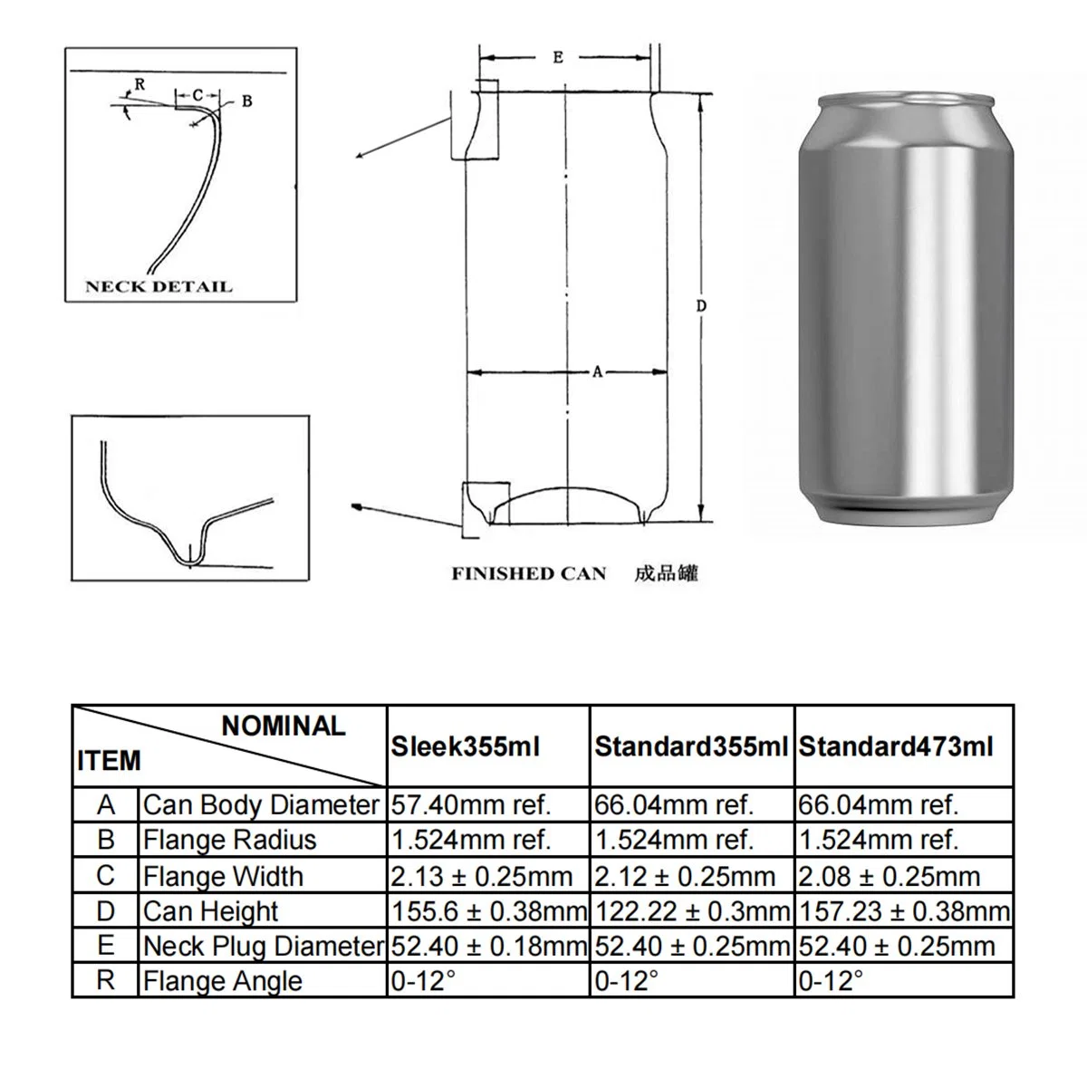 330ml Standard Cans Blank Aluminum Beverage Cans with 202 Pop Caps Lids