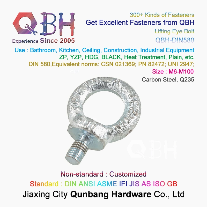 Qbh DIN580/BS4278/JIS118 Customized M8-M100 Stainless Steel/Carbon Steel Eye Lifting Bolt Spare Replace Parts Boat Ship Shipyard Forging Marine Rigging Hardware