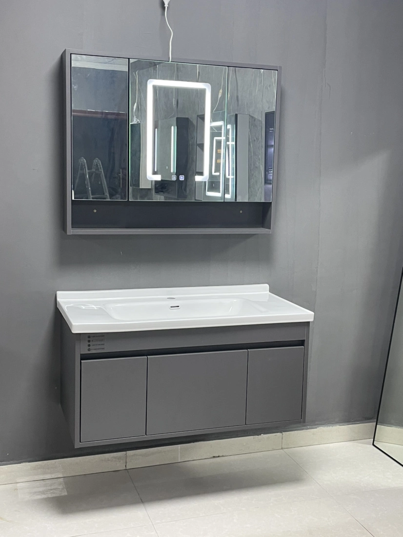 Grey Modern Wall Mounted Bathroom Cabinet with Intelligent Mirrors