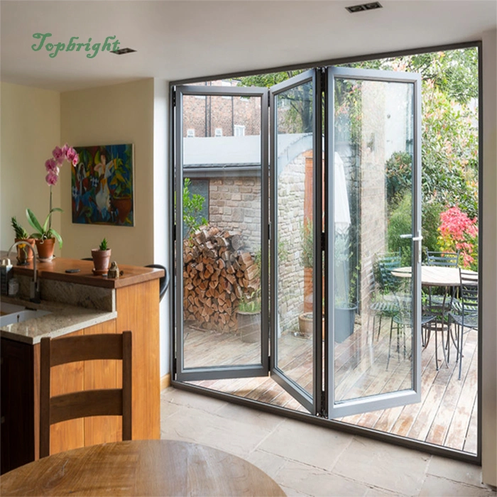 European Style Soundproof Thermal Break Aluminium Bi Fold Door Hurricane Resistant Tempered Low-E Glass Folding Patio Doors Exterior House Door