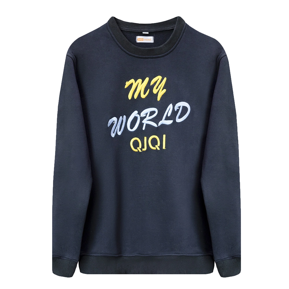 Tecido de velo de algodão branco de designer estampado bordado com logótipo unissexo Sweatshirts grandes com gola redonda normal personalizada