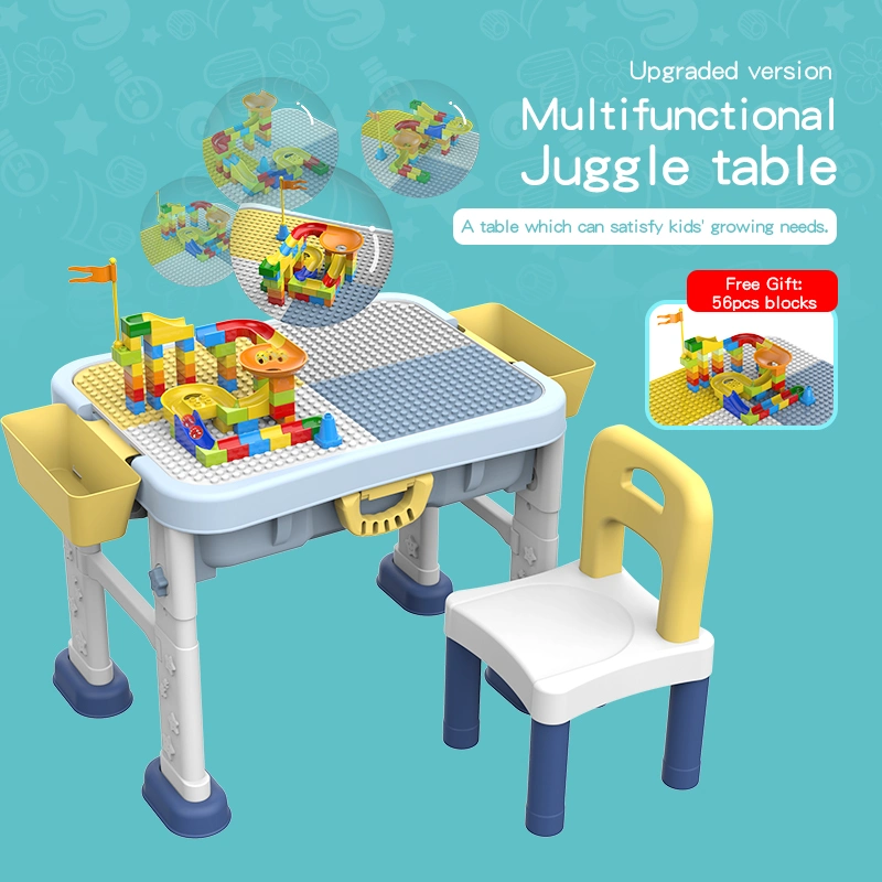 Verstellbarer sechs in einem Baustein Tisch Kinder Tisch mit 56 Partikelblöcke