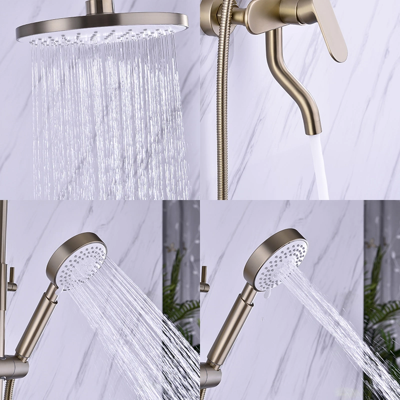 Exposed Brass Bathroom Bath Rain Shower System Faucet Mixer Shower Column Thermostatic Shower Set