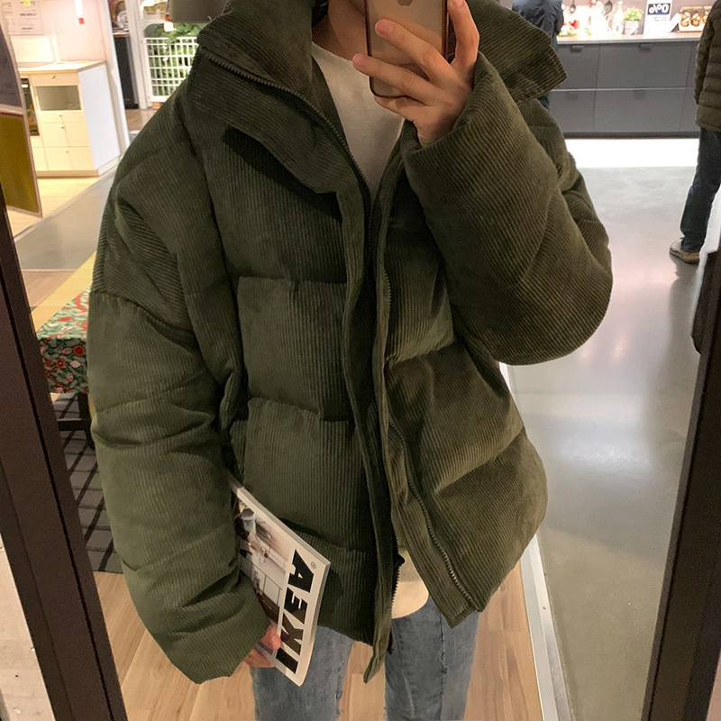 Men's Fashion Corduroy Loose Cotton-Padded Thickened Zip-up Youth Bread Jacket/Coat/Overcoat/Outerwear/Clothing/Clothes/Garment