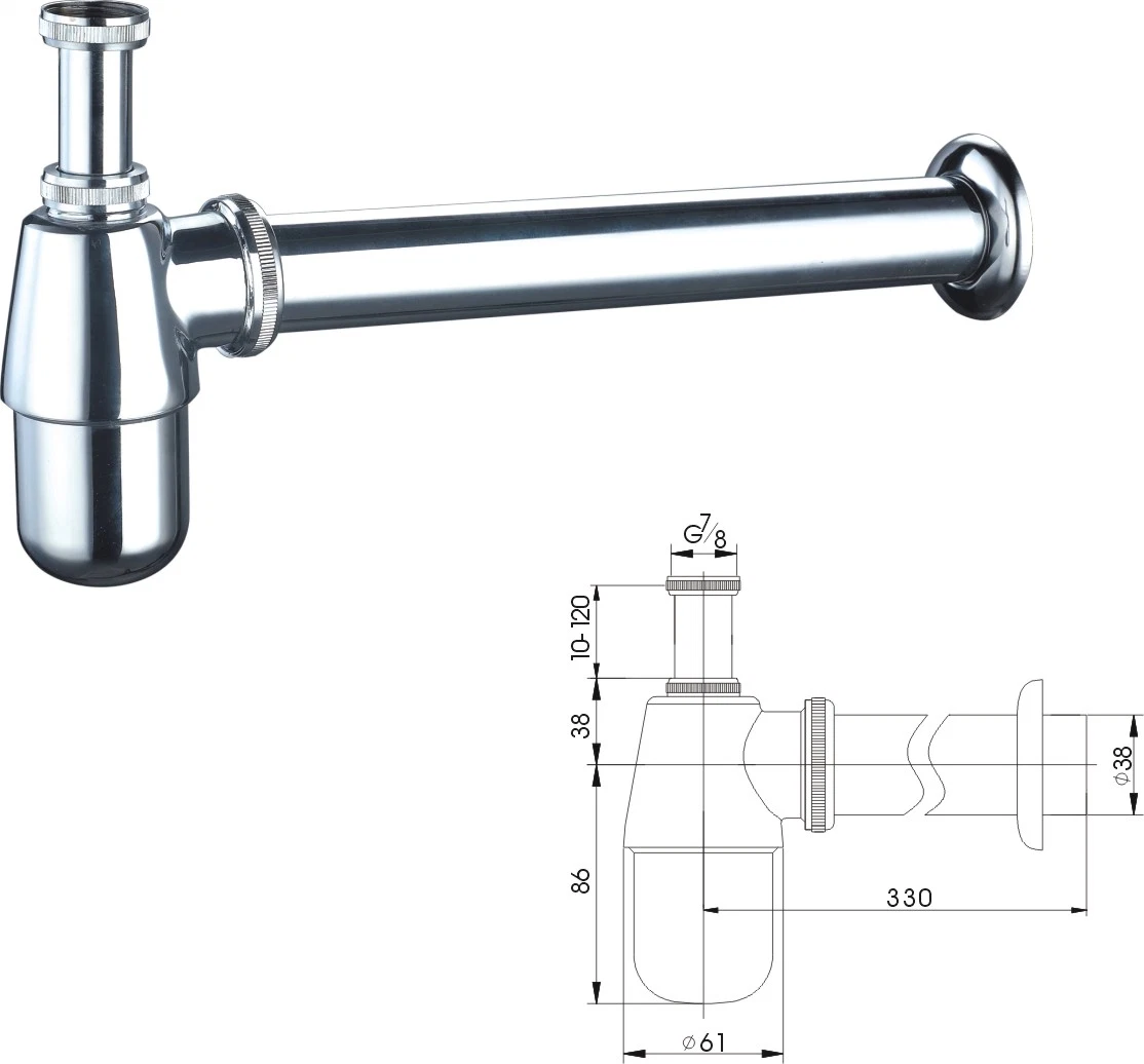 Haute qualité Salle de bain Laiton G 1 7/8&prime; &prime; Taille Chromé Plaqué Lavabo Déchets P Siphon