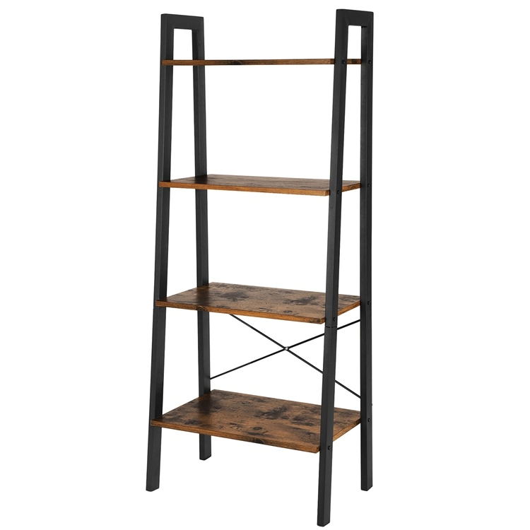 Iron- Wood Furniture Industrial Vintage Bookshelf/Bookcase Ladder Wooden 4 Tier Bookshelf