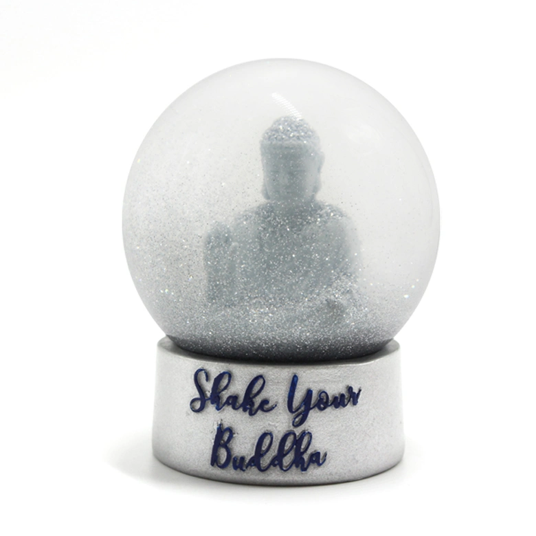 Glass Water Globe Resin Buddha Snow Globe with Gold Flakes