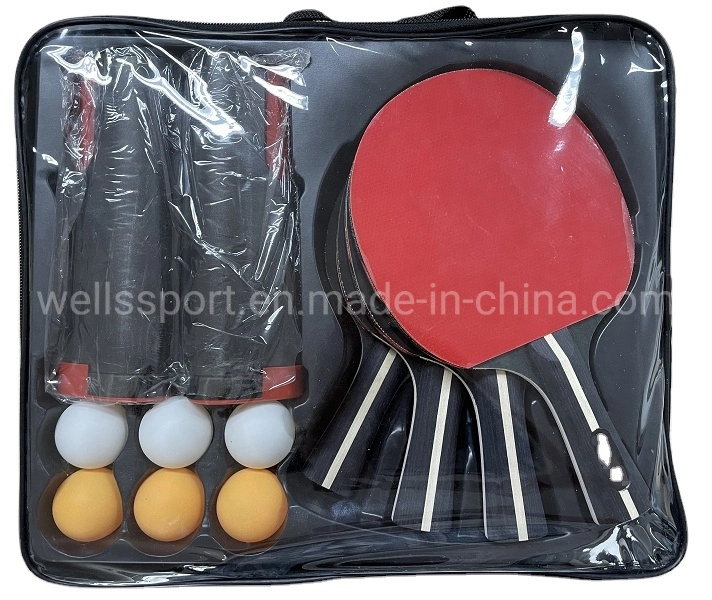 FSC Table Tennis Racket Set Pingpong Bat Set 4 Bats 6 Balls with Portable Net