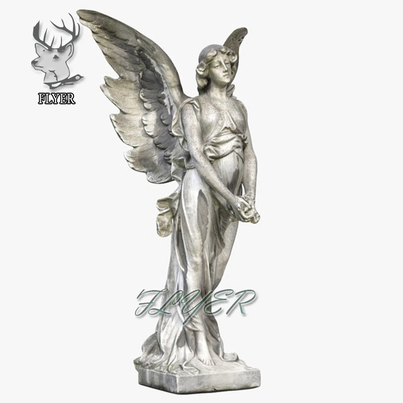 Mão esculpida oração White Marble ajoelhar Angel estátua escultura