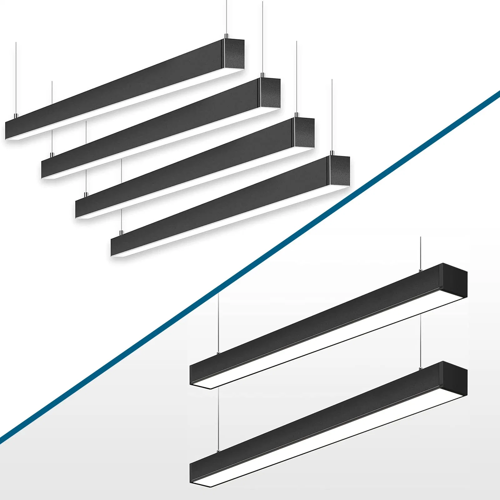 En el interior de la superficie de la suspensión regulable colgante escritorio lineal moderno de la luz de LED blanco negro mate de la luz colgante de la isla de cocina Mesa de Comedor Oficina