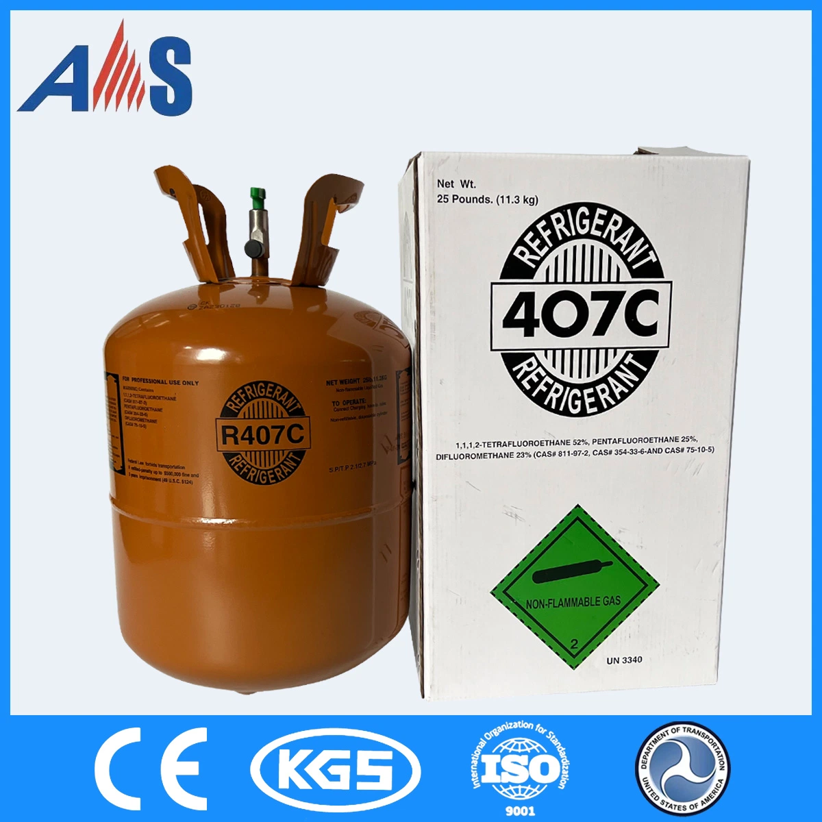 Bouteille de gaz jetable en acier inoxydable 13,6 kg/30 lb avec Gaz réfrigérant R407 pureté de 99.93 % au prix direct usine