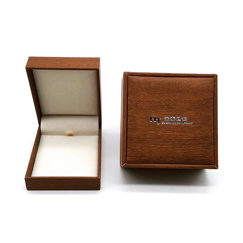 Premium Wood Grain Paper Jewelry Box with Gold Foil Logo