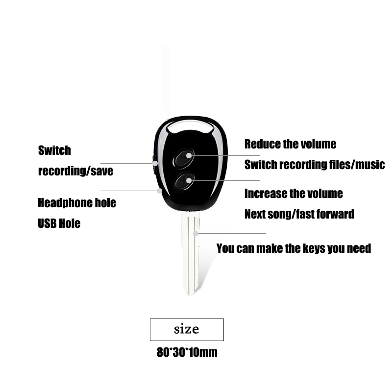 Car Key Voice Recorder Play MP3 Voice Activated 8GB/16GB/321GB