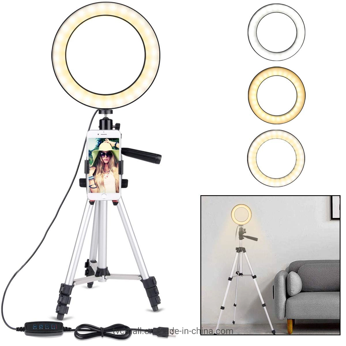 7.9inch Dimmable Desktop LED Selfie Ring Light with Phone Holder